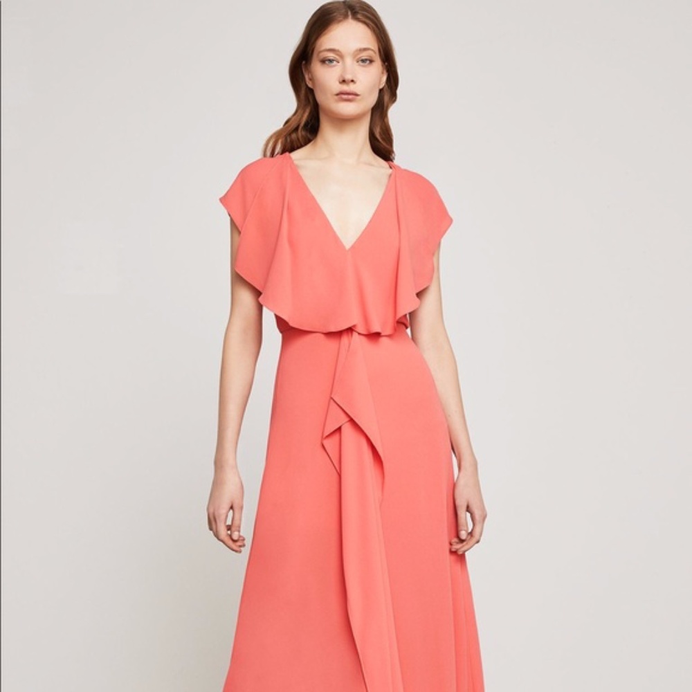BCBGMAXAZRIA EVETTE FRONT DRAPE DRESS 2 *CORAL*